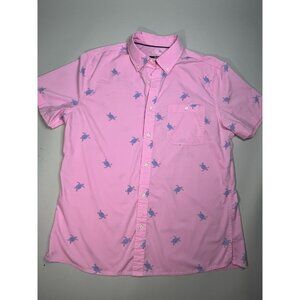 Croft & Barrow Mens Pink Hawaiian Shirt Slim Fit, Sea Turtles, Beachy Resortwear